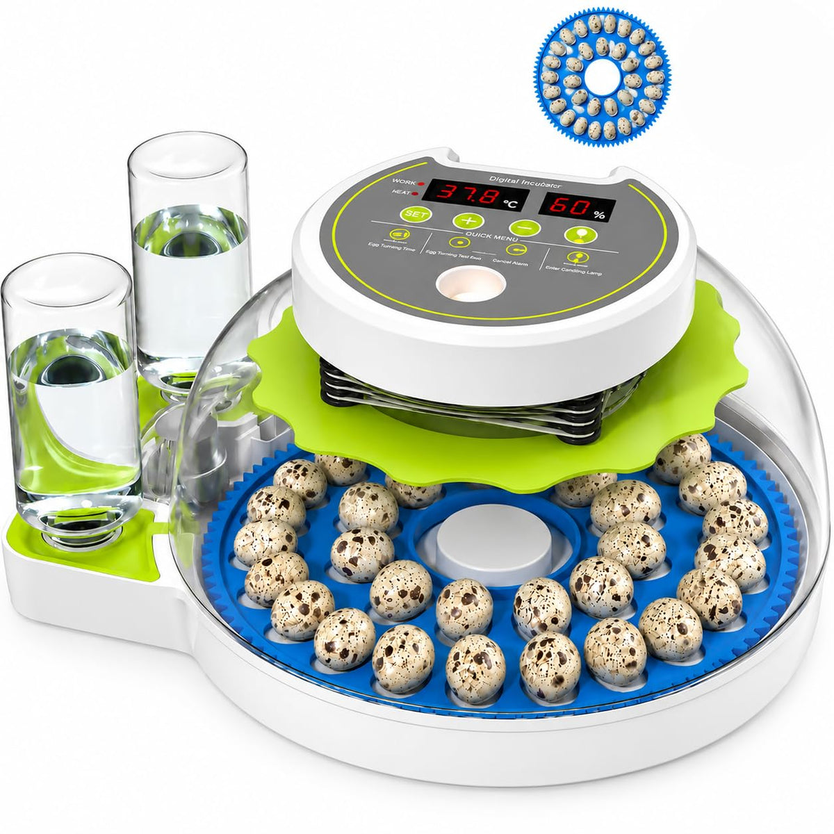 Automatic 30-Egg Incubator with Humidity Control and Egg Candler