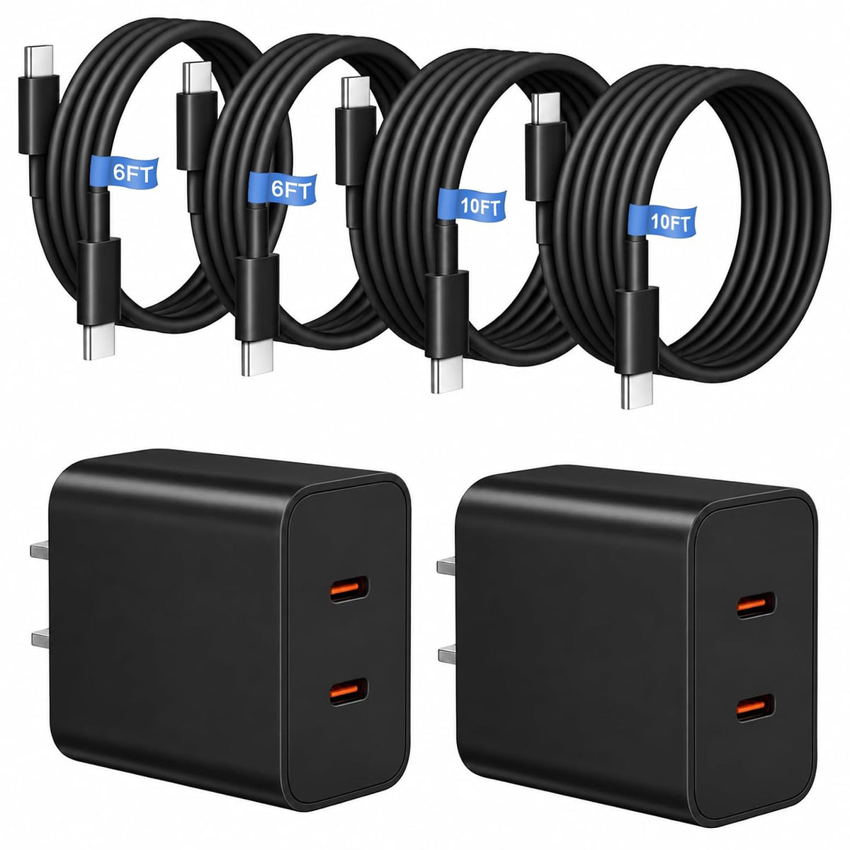 45W USB-C Fast Charger 2-Pack with Cables