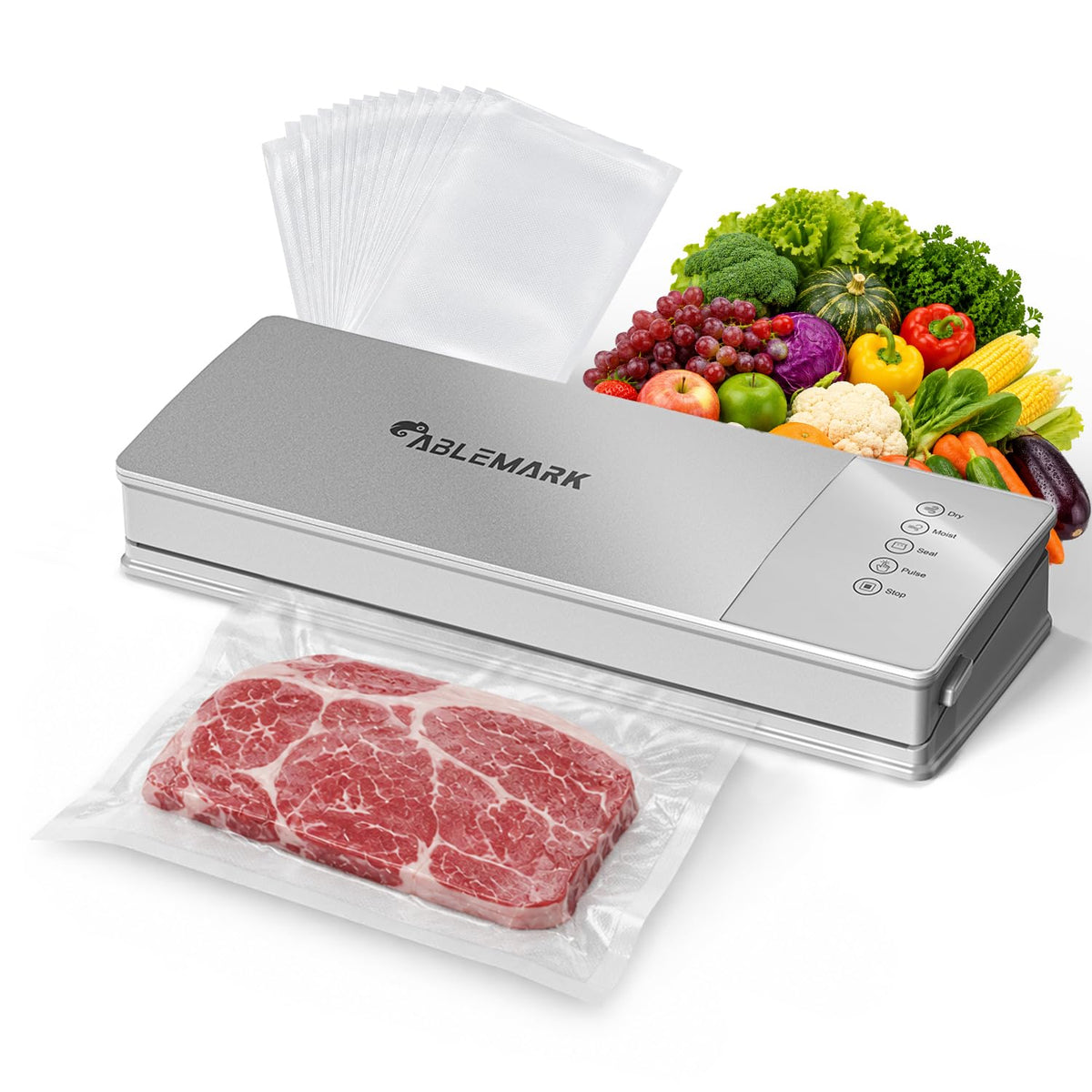 Light Grey Food Vacuum Sealer Machine with Dry and Moist Modes